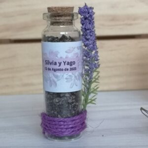 frasco mini con semillas lavanda para detalle invitados personalizado